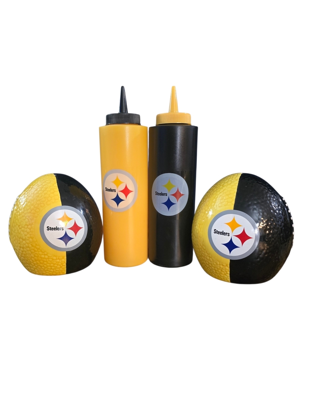 Pittsburgh Steelers Salt & Pepper Shakers + Ketchup Mustard Bottle Set NFL
